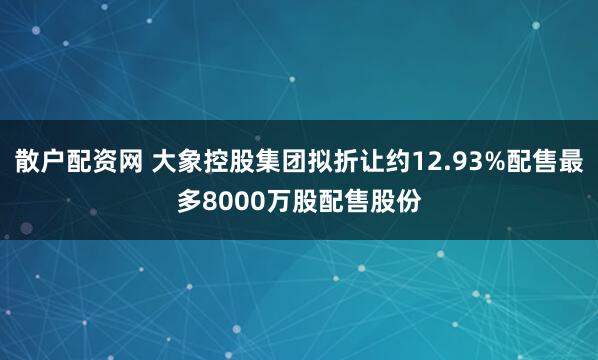 散户配资网 大象控股集团拟折让约12.93%配售最多8000万股配售股份